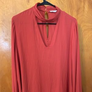 Burnt Orange 🍊 Button Neck Long Sleeve Blouse